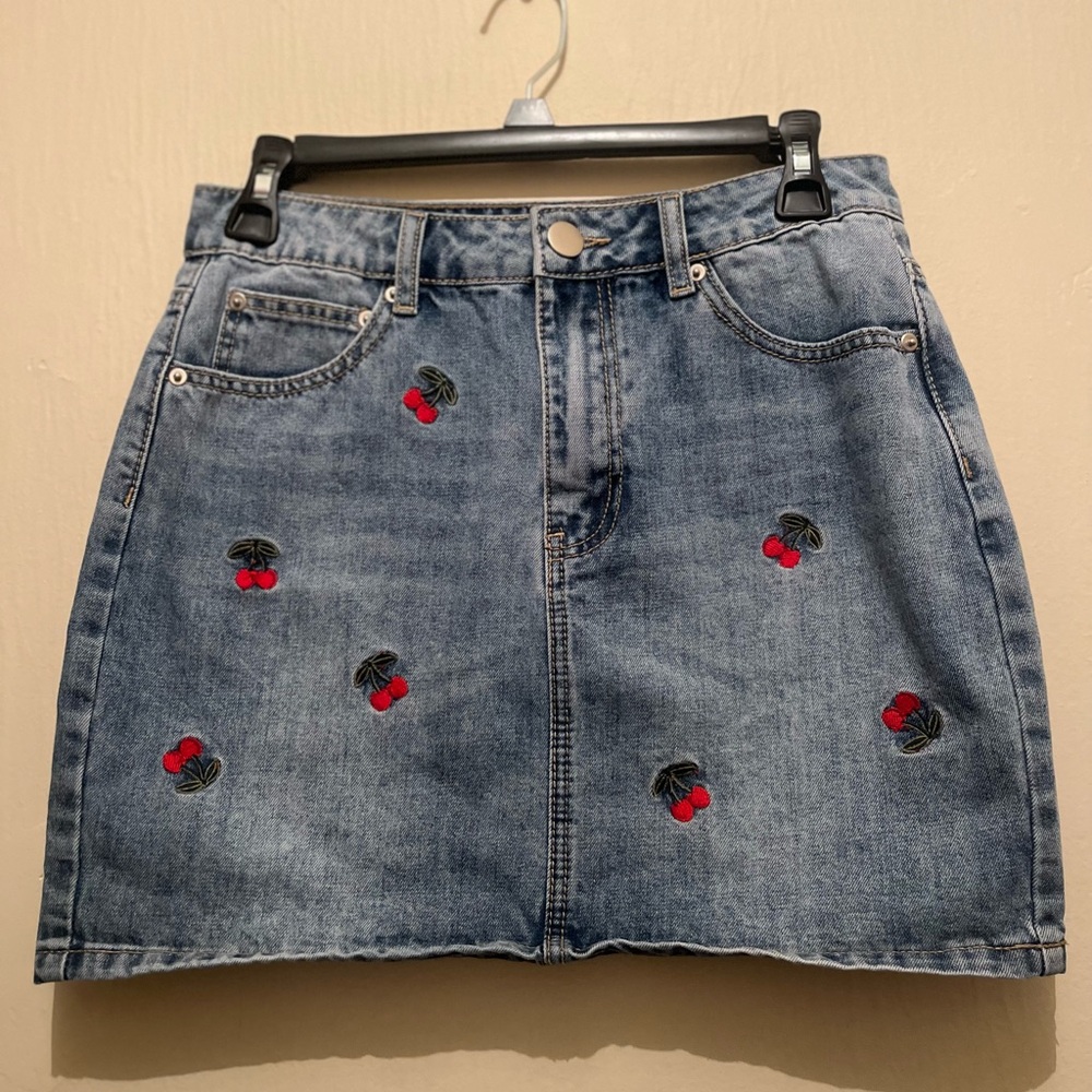 MINI CHERRY DENIM SKIRT